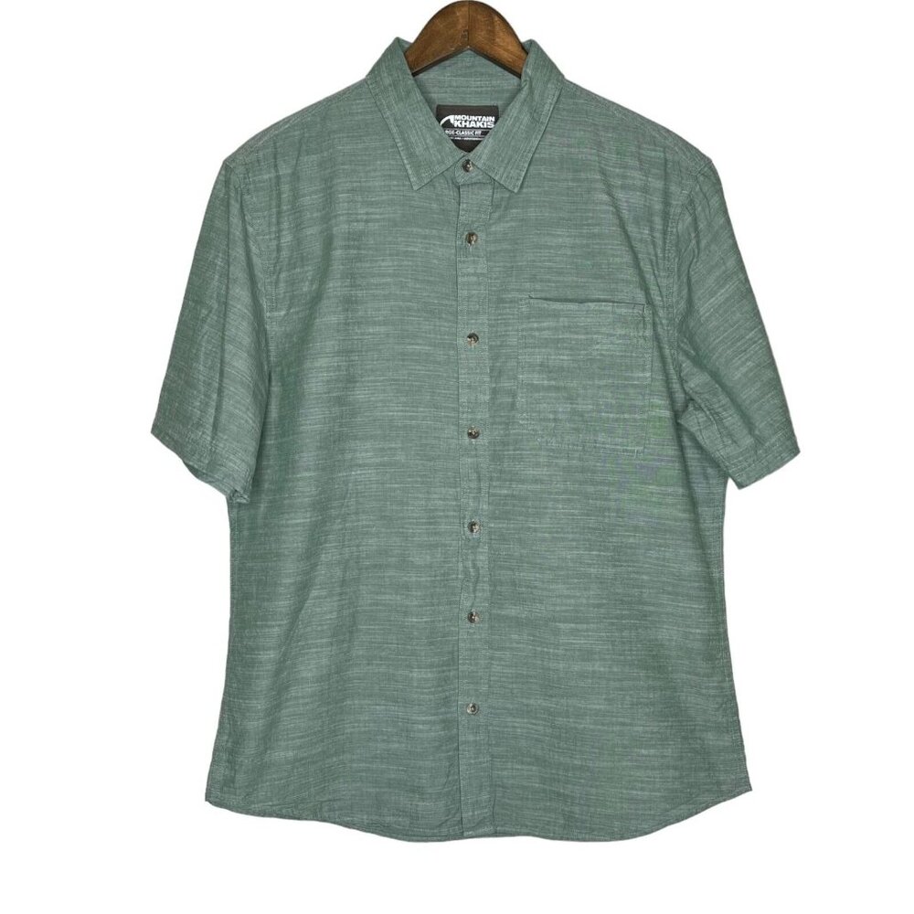 Mountain Khakis Green Button Down Phelps Short Sleeve Organic Cotton Size Large